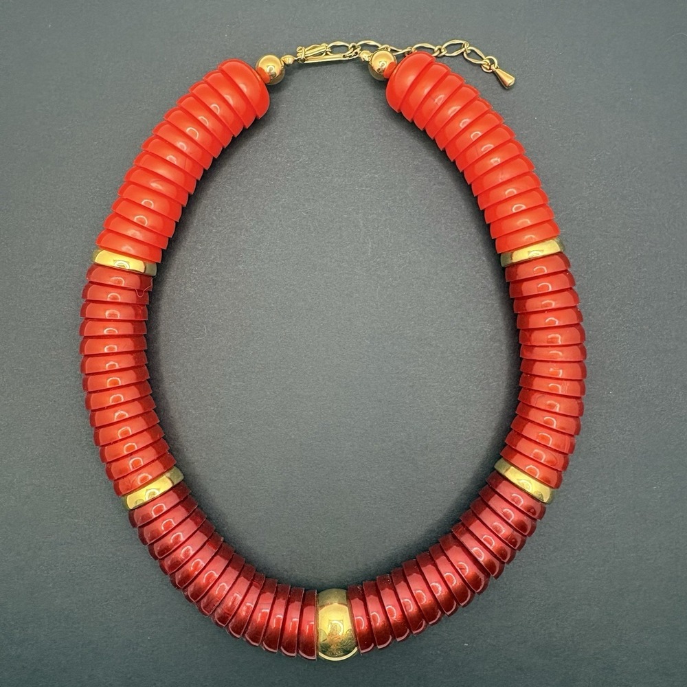 Vintage Avon Dramatic Coiled Disc Red & Gold Tone Choker Necklace Chunky 1986 - Picture 1 of 7